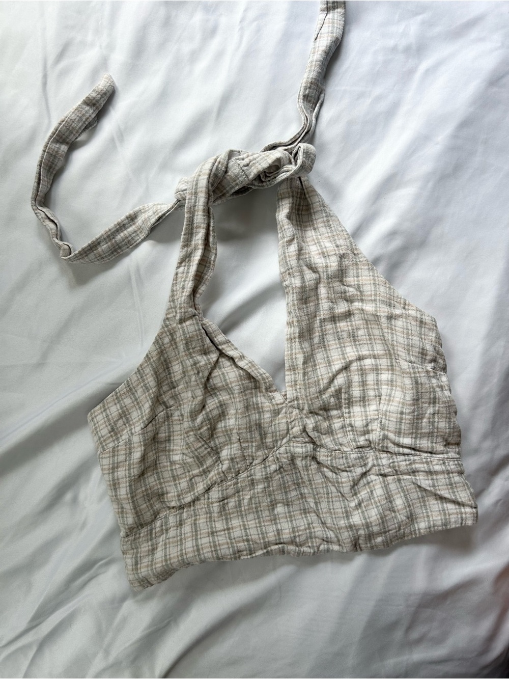 Plaid Halter crop Top - Neutral Cream Abercrombie and Fitch Small